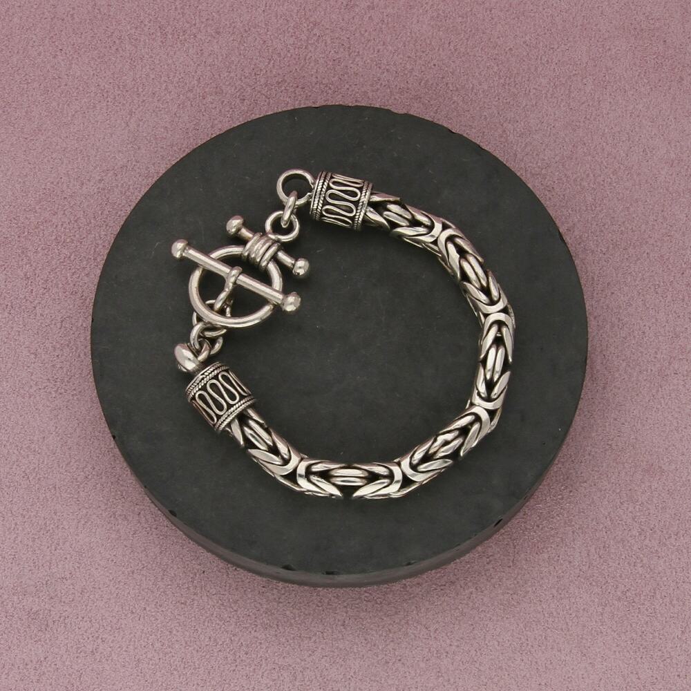 sterling silver chunky byzantine chain toggle bracelet size 6.25in